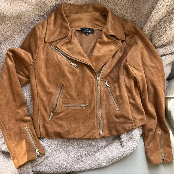 Lulu's Camel Faux Suede 'Suede With Love' Moto Jacket size XL - Picture 3 of 16